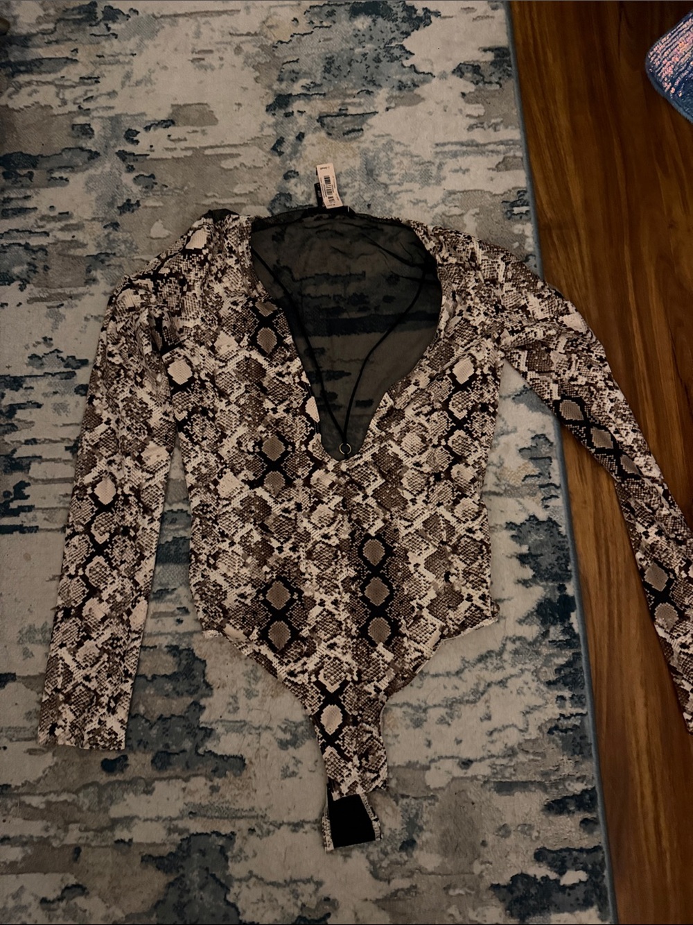 Victoria's Secret Snake Print Long Sleeve Bodysuit in Black and Cream